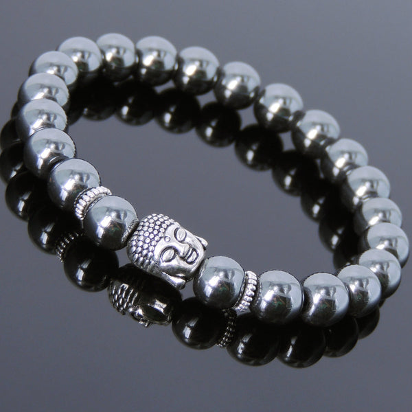 Men's Women Lava Rock Hematite Tibetan Silver Bracelet Sakyamuni Buddha Yoga Mala DiyNotion Handmade T164