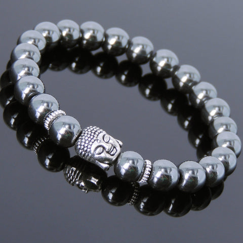 Men's Women Lava Rock Hematite Tibetan Silver Bracelet Sakyamuni Buddha Yoga Mala DiyNotion Handmade T164