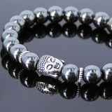 Men's Women Lava Rock Hematite Tibetan Silver Bracelet Sakyamuni Buddha Yoga Mala DiyNotion Handmade T164