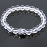 Men's Women White Crystal Tibetan Silver Bracelet Sakyamuni Buddha Yoga Mala DiyNotion Handmade T165
