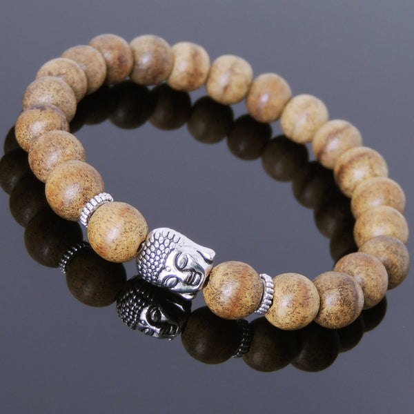 Men's Women Vietnam Agarwood Tibetan Silver Bracelet Sakyamuni Buddha Yoga Mala DiyNotion Handmade A045