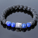Men's Women Lava Rock Lapis Tibetan Silver Bracelet Sakyamuni Buddha Yoga Mala DiyNotion Handmade T167