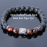Men's Women Lava Rock Tiger Eye Tibetan Silver Bracelet Sakyamuni Buddha Yoga Mala DiyNotion Handmade T169