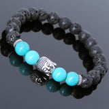 Men's Women Lava Rock Turquoise Tibetan Silver Bracelet Sakyamuni Buddha Yoga Mala DiyNotion Handmade T170