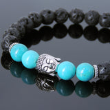 Men's Women Lava Rock Turquoise Tibetan Silver Bracelet Sakyamuni Buddha Yoga Mala DiyNotion Handmade T170