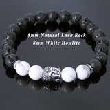 Men's Women Lava Rock White Howlite Tibetan Silver Bracelet Sakyamuni Buddha Yoga Mala DiyNotion Handmade T171