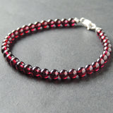 Men's Women AAA Garnet 925 Sterling Silver Bracelet with Clasp DiyNotion Handmade BR358
