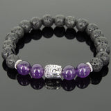Men's Women Lava Rock Amethyst Tibetan Silver Bracelet Sakyamuni Buddha Yoga Mala DiyNotion Handmade T175