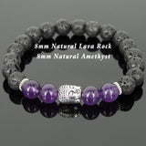Men's Women Lava Rock Amethyst Tibetan Silver Bracelet Sakyamuni Buddha Yoga Mala DiyNotion Handmade T175