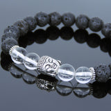 Men's Women Lava Rock White Crystal Tibetan Silver Bracelet Sakyamuni Buddha Yoga Mala DiyNotion Handmade T176