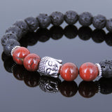 Men's Women Lava Rock Red Jasper Stone Tibetan Silver Bracelet Sakyamuni Buddha Yoga Mala DiyNotion Handmade T177