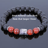 Men's Women Lava Rock Red Jasper Stone Tibetan Silver Bracelet Sakyamuni Buddha Yoga Mala DiyNotion Handmade T177