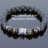 Men's Women Lava Rock Golden Obsidian Tibetan Silver Bracelet Sakyamuni Buddha Yoga Mala DiyNotion Handmade T178
