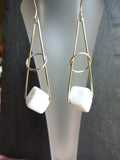 White Cube Button Earrings, Antique Buttons, Square Geometric Earrings, Glass Buttons, Handmade Earrings, Upcycled Buttons, WGE244