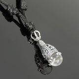 Men's Women 925 Sterling Silver Fleur de Lis Adjustable Necklace with White Crystal, Korean Wax Rope DiyNotion NK125