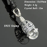 Men's Women 925 Sterling Silver Fleur de Lis Adjustable Necklace with White Crystal, Korean Wax Rope DiyNotion NK125