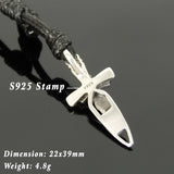 Men's Women 925 Sterling Silver Dagger of Cross Adjustable Necklace with Korean Wax Rope DiyNotion NK127