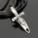 Men's Women 925 Sterling Silver Dagger of Cross Adjustable Necklace with Korean Wax Rope DiyNotion NK127