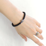 Men's Women Black Onyx Lapis Bracelet 925 Sterling Silver OM Bead DiyNotion Handmade BR731