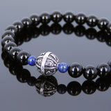 Men's Women Black Onyx Lapis Bracelet 925 Sterling Silver OM Bead DiyNotion Handmade BR731