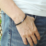 Men's Women Black Onyx Lapis Bracelet 925 Sterling Silver OM Bead DiyNotion Handmade BR731