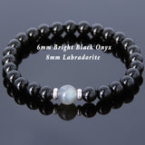 Men's Women Black Onyx Labradorite Bracelet 925 Sterling Silver Spacers DiyNotion Handmade BR733