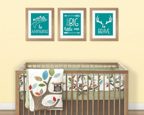Teal Nursery Decor, Set of 3 Prints, Dream Big Little One, Be Brave, Printable Wall Art, INSTANT DOWNLOAD, Nursery Wall Art, Digital Print