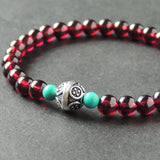Men's Women Natural AAA Garnet Turquoise Sterling Silver Bracelet with Vintage Bead DiyNotion BR010