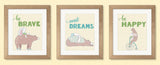Woodland Nursery Wall Art, Set of 3, Bear and Bunny Art, Sweet Dreams, Be Happy, Be Brave, Printable Wall Art INSTANT DOWNLOAD Nursery Print