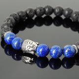 Men's Women Lava Rock Lapis Tibetan Silver Bracelet Sakyamuni Buddha Yoga Mala DiyNotion Handmade T181