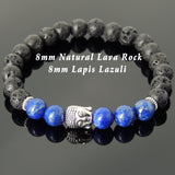 Men's Women Lava Rock Lapis Tibetan Silver Bracelet Sakyamuni Buddha Yoga Mala DiyNotion Handmade T181