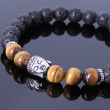 Men's Women Lava Rock Tiger Eye Tibetan Silver Bracelet Sakyamuni Buddha Yoga Mala DiyNotion Handmade T182