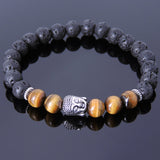 Men's Women Lava Rock Tiger Eye Tibetan Silver Bracelet Sakyamuni Buddha Yoga Mala DiyNotion Handmade T182