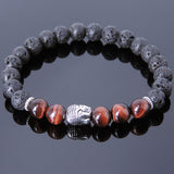 Men's Women Lava Rock Tiger Eye Tibetan Silver Bracelet Sakyamuni Buddha Yoga Mala DiyNotion Handmade T183
