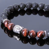 Men's Women Lava Rock Tiger Eye Tibetan Silver Bracelet Sakyamuni Buddha Yoga Mala DiyNotion Handmade T183