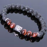 Men's Women Lava Rock Tiger Eye Tibetan Silver Bracelet Sakyamuni Buddha Yoga Mala DiyNotion Handmade T183