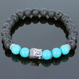 Men's Women Lava Rock Turquoise Tibetan Silver Bracelet Sakyamuni Buddha Yoga Mala DiyNotion Handmade T184