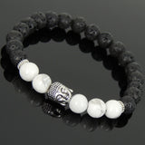 Men's Women Lava Rock White Howlite Tibetan Silver Bracelet Sakyamuni Buddha Yoga Mala DiyNotion Handmade T185