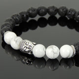 Men's Women Lava Rock White Howlite Tibetan Silver Bracelet Sakyamuni Buddha Yoga Mala DiyNotion Handmade T185