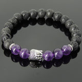 Men's Women Lava Rock Amethyst Tibetan Silver Bracelet Sakyamuni Buddha Yoga Mala DiyNotion Handmade T189
