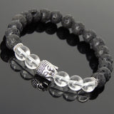 Men's Women Lava Rock White Crystal Tibetan Silver Bracelet Sakyamuni Buddha Yoga Mala DiyNotion Handmade T190