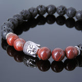 Men's Women Lava Rock Red Jasper Stone Tibetan Silver Bracelet Sakyamuni Buddha Yoga Mala DiyNotion Handmade T191