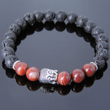 Men's Women Lava Rock Red Jasper Stone Tibetan Silver Bracelet Sakyamuni Buddha Yoga Mala DiyNotion Handmade T191