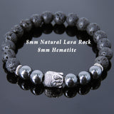 Men's Women Lava Rock Hematite Tibetan Silver Bracelet Sakyamuni Buddha Yoga Mala DiyNotion Handmade T193