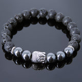 Men's Women Lava Rock Hematite Tibetan Silver Bracelet Sakyamuni Buddha Yoga Mala DiyNotion Handmade T193