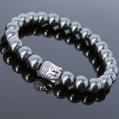 Men's Women Lava Rock Hematite Tibetan Silver Bracelet Sakyamuni Buddha Yoga Mala DiyNotion Handmade T195