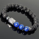 Men's Women Lava Rock Lapis Hematite Tibetan Silver Bracelet Sakyamuni Buddha Yoga Mala DiyNotion Handmade T199