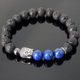 Men's Women Lava Rock Lapis Hematite Tibetan Silver Bracelet Sakyamuni Buddha Yoga Mala DiyNotion Handmade T199