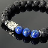 Men's Women Lava Rock Lapis Hematite Tibetan Silver Bracelet Sakyamuni Buddha Yoga Mala DiyNotion Handmade T199