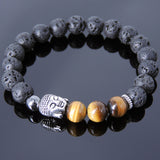 Men's Women Lava Rock Tiger Eye Hematite Tibetan Silver Bracelet Sakyamuni Buddha Yoga Mala DiyNotion Handmade T200